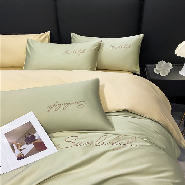 91家纺网 家纺一手货源 找家纺 古吉梦 2023新款S洛卡棉双拼四件套 S标-木果色+浅香槟