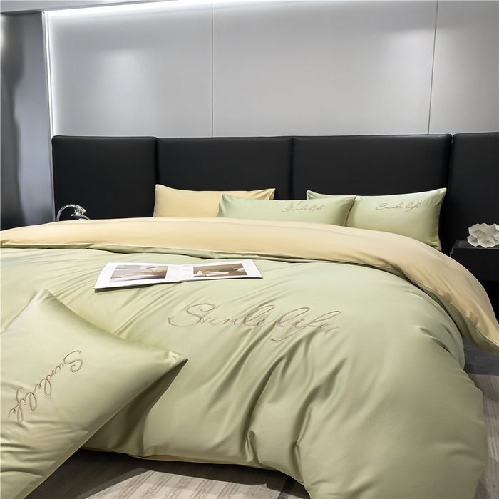 91家纺网 家纺一手货源 找家纺 古吉梦 2023新款S洛卡棉双拼四件套 S标-木果色+浅香槟