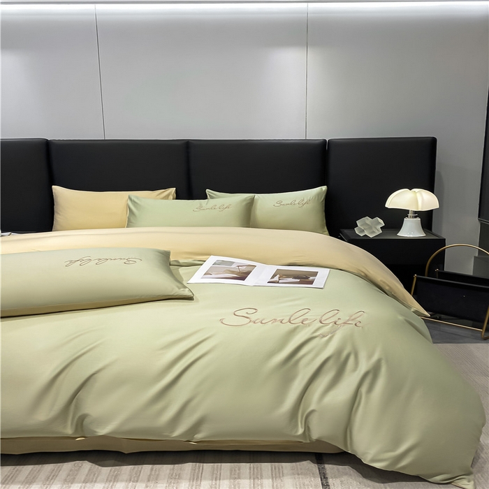 91家纺网 家纺一手货源 找家纺 古吉梦 2023新款S洛卡棉双拼四件套 S标-木果色+浅香槟