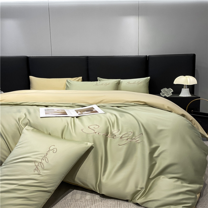 91家纺网 家纺一手货源 找家纺 古吉梦 2023新款S洛卡棉双拼四件套 S标-木果色+浅香槟