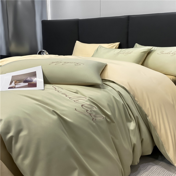 91家纺网 家纺一手货源 找家纺 古吉梦 2023新款S洛卡棉双拼四件套 S标-木果色+浅香槟