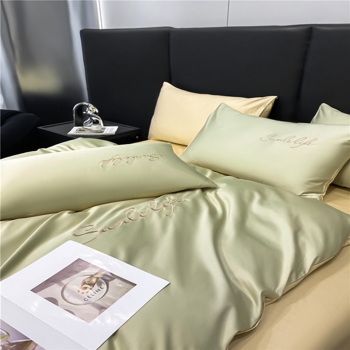 91家纺网 家纺一手货源 找家纺 古吉梦 2023新款S洛卡棉双拼四件套 S标-木果色+浅香槟