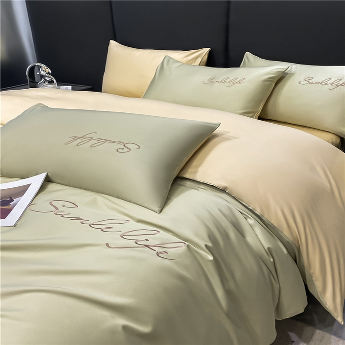 91家纺网 家纺一手货源 找家纺 古吉梦 2023新款S洛卡棉双拼四件套 S标-木果色+浅香槟