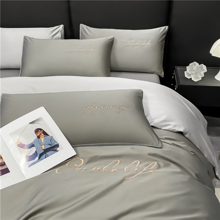 91家纺网 家纺一手货源 找家纺 古吉梦 2023新款S洛卡棉双拼四件套 S标-流光灰+浅灰-