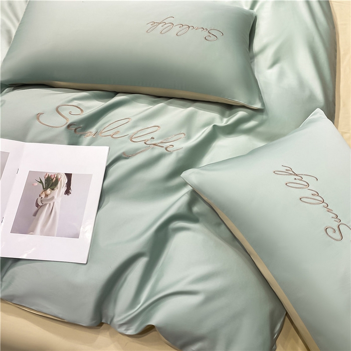 91家纺网 家纺一手货源 找家纺 古吉梦 2023新款S洛卡棉双拼四件套 S标-梵星蓝+浅香槟