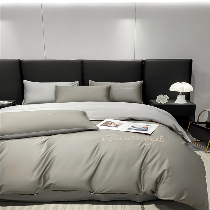 91家纺网 家纺一手货源 找家纺 古吉梦 2023新款S洛卡棉双拼四件套 S标-流光灰+浅灰-