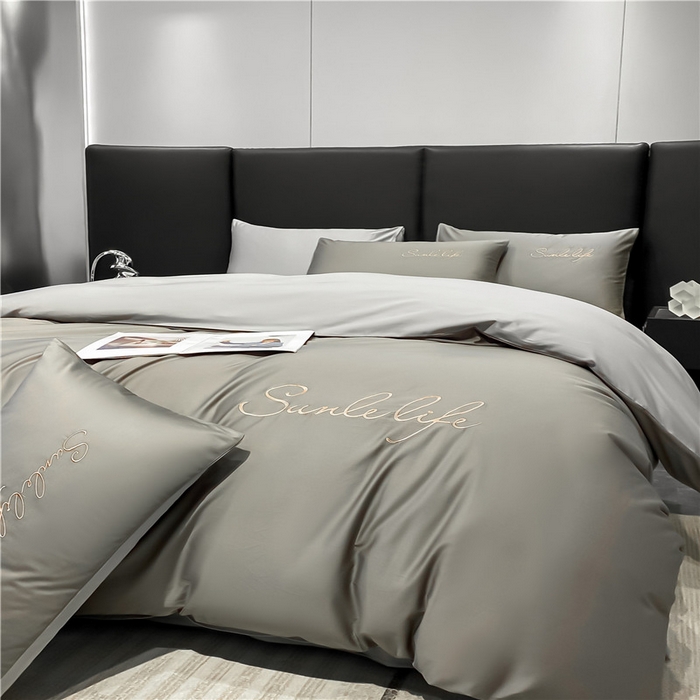 91家纺网 家纺一手货源 找家纺 古吉梦 2023新款S洛卡棉双拼四件套 S标-流光灰+浅灰-