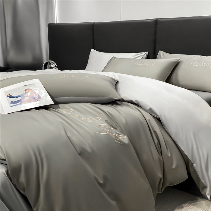 91家纺网 家纺一手货源 找家纺 古吉梦 2023新款S洛卡棉双拼四件套 S标-流光灰+浅灰-