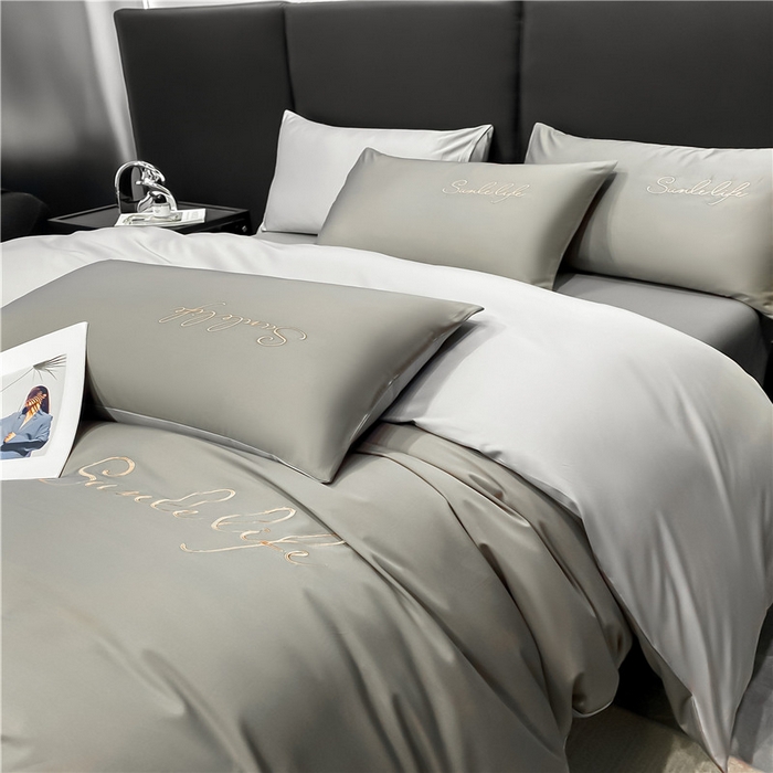 91家纺网 家纺一手货源 找家纺 古吉梦 2023新款S洛卡棉双拼四件套 S标-流光灰+浅灰-