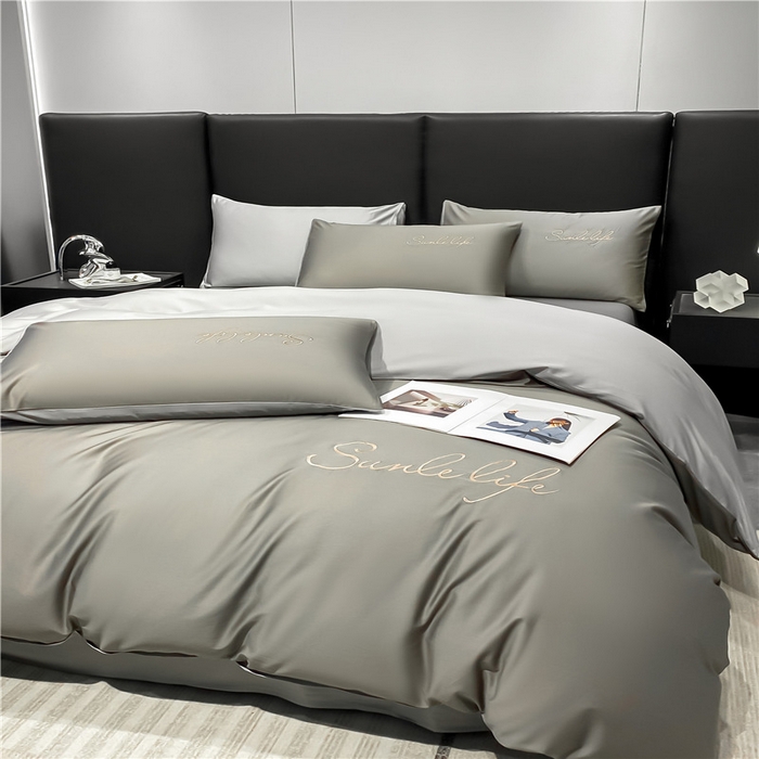 91家纺网 家纺一手货源 找家纺 古吉梦 2023新款S洛卡棉双拼四件套 S标-流光灰+浅灰-