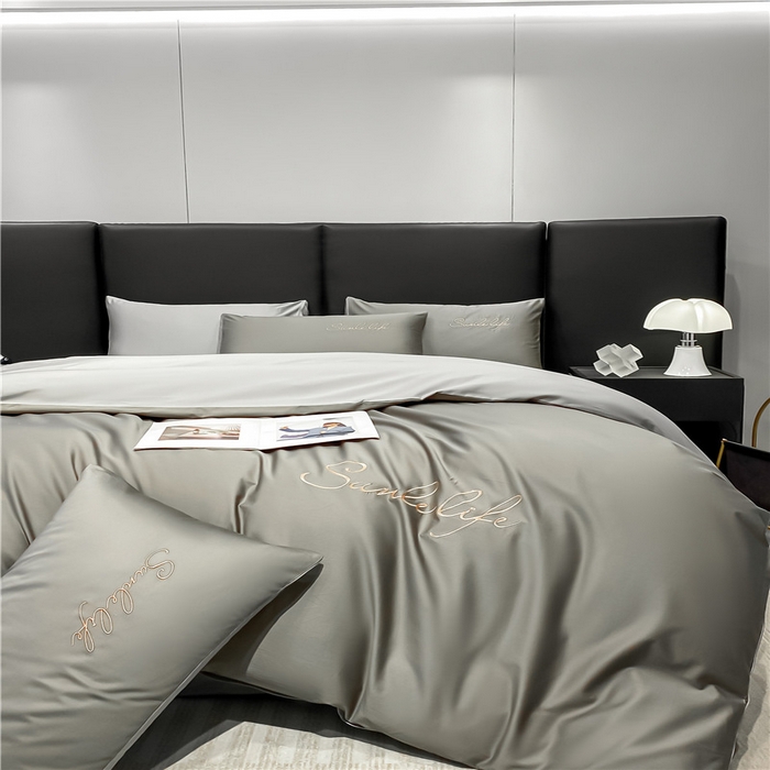 91家纺网 家纺一手货源 找家纺 古吉梦 2023新款S洛卡棉双拼四件套 S标-流光灰+浅灰-