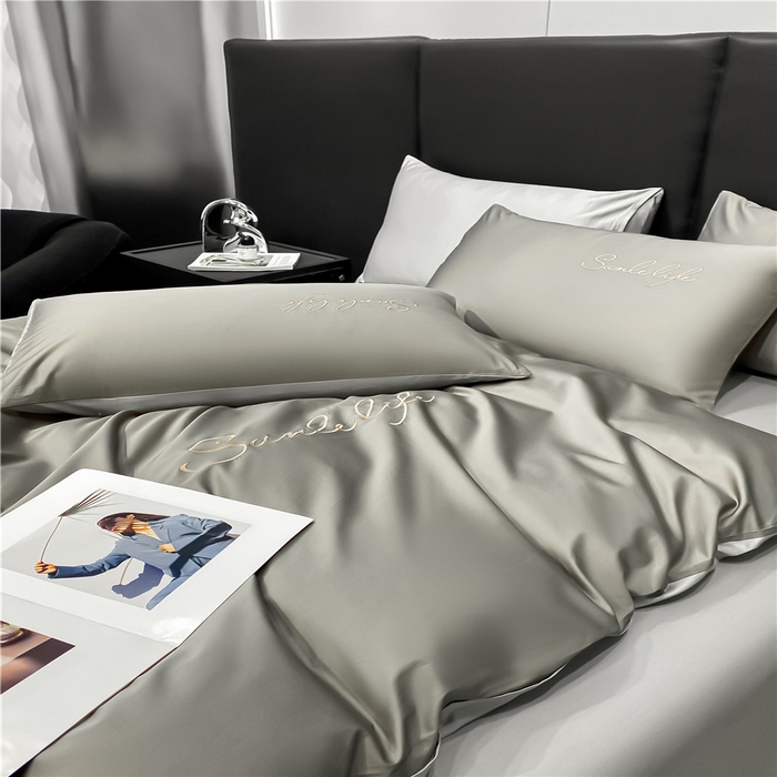 91家纺网 家纺一手货源 找家纺 古吉梦 2023新款S洛卡棉双拼四件套 S标-流光灰+浅灰-