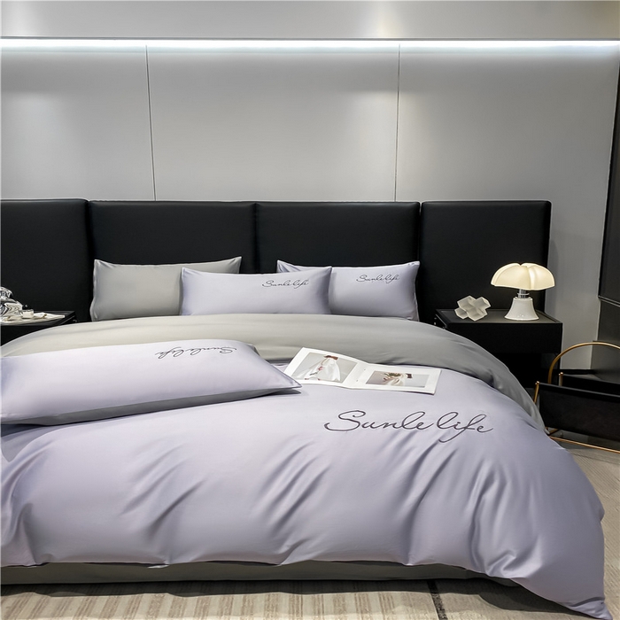 91家纺网 家纺一手货源 找家纺 古吉梦 2023新款S洛卡棉双拼四件套 S标-紫语+浅灰