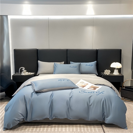 古吉梦 2023新款S洛卡棉双拼四件套 S标-海青+浅灰