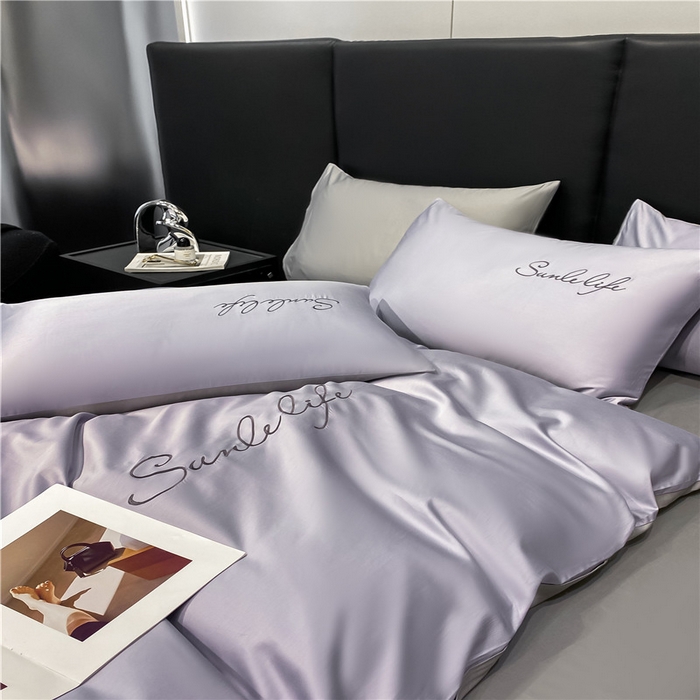 91家纺网 家纺一手货源 找家纺 古吉梦 2023新款S洛卡棉双拼四件套 S标-紫语+浅灰