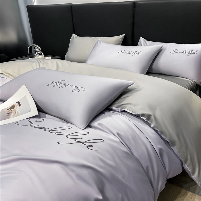 91家纺网 家纺一手货源 找家纺 古吉梦 2023新款S洛卡棉双拼四件套 S标-紫语+浅灰