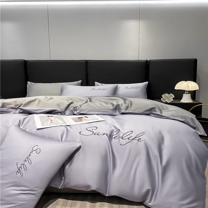 91家纺网 家纺一手货源 找家纺 古吉梦 2023新款S洛卡棉双拼四件套 S标-紫语+浅灰