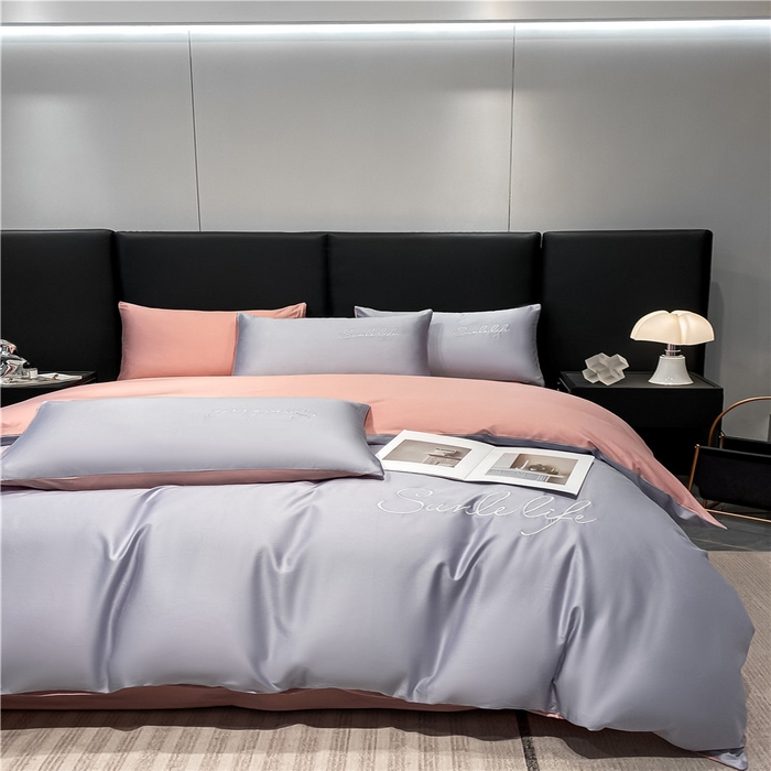 91家纺网 家纺一手货源 找家纺 古吉梦 2023新款S洛卡棉双拼四件套 S标-紫语+藕粉