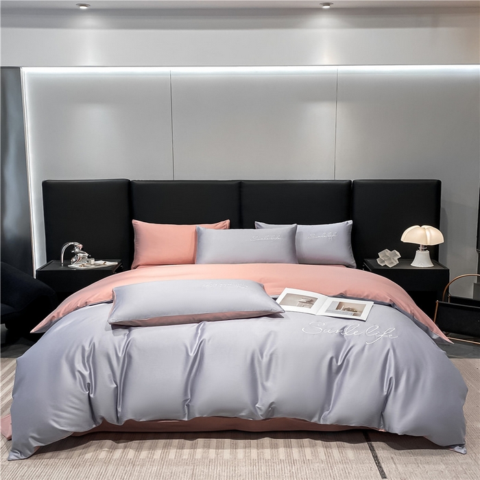 91家纺网 家纺一手货源 找家纺 古吉梦 2023新款S洛卡棉双拼四件套 S标-紫语+藕粉