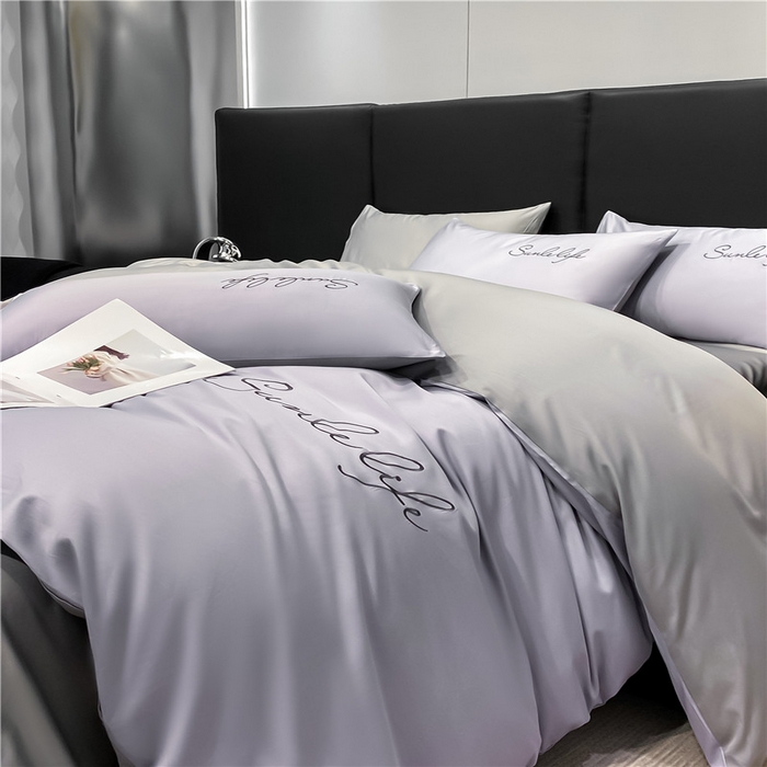 91家纺网 家纺一手货源 找家纺 古吉梦 2023新款S洛卡棉双拼四件套 S标-紫语+浅灰