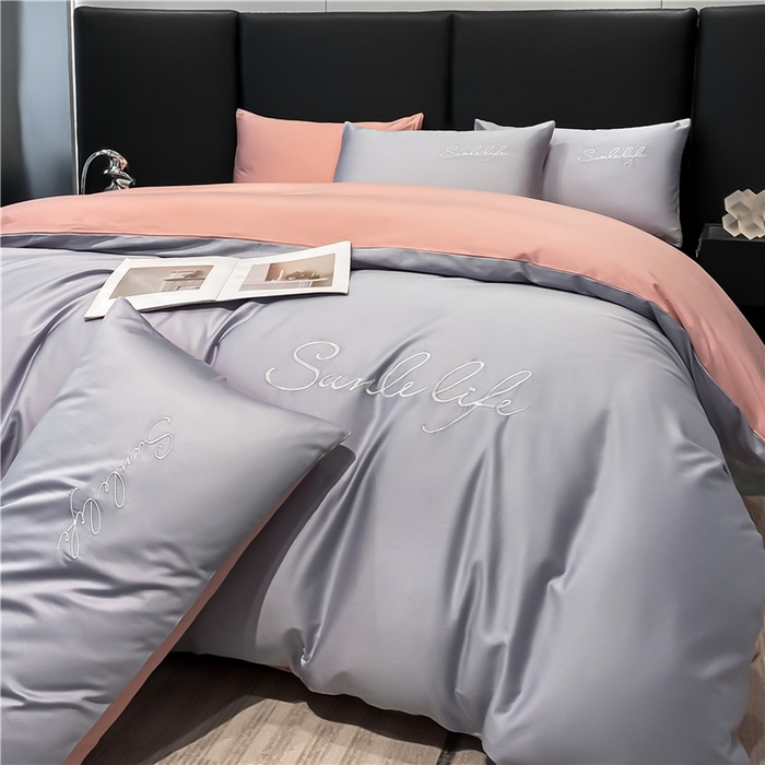 91家纺网 家纺一手货源 找家纺 古吉梦 2023新款S洛卡棉双拼四件套 S标-紫语+藕粉