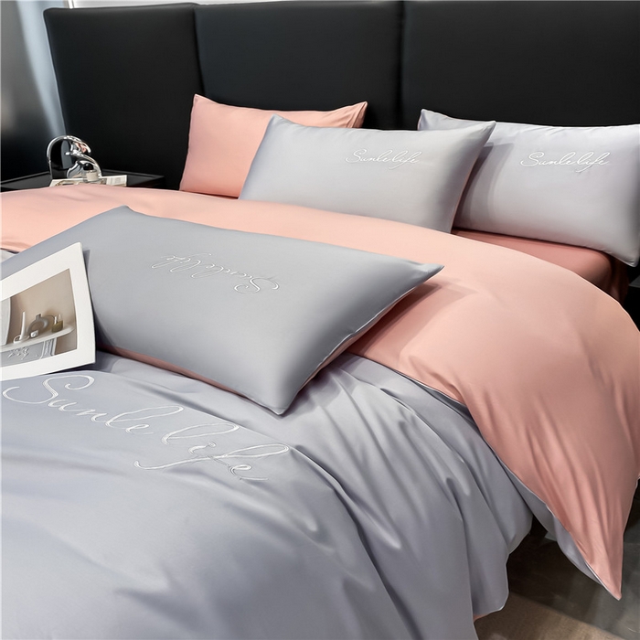 91家纺网 家纺一手货源 找家纺 古吉梦 2023新款S洛卡棉双拼四件套 S标-紫语+藕粉