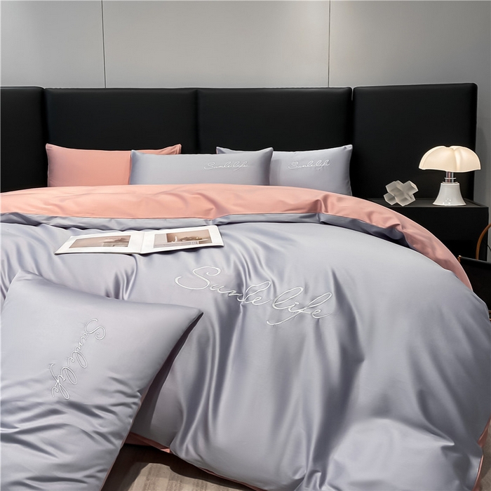 91家纺网 家纺一手货源 找家纺 古吉梦 2023新款S洛卡棉双拼四件套 S标-紫语+藕粉