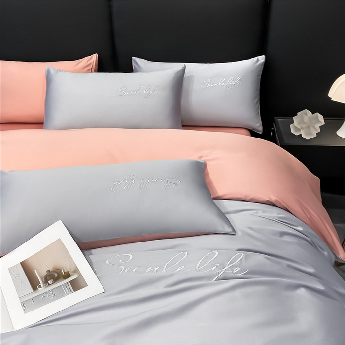 91家纺网 家纺一手货源 找家纺 古吉梦 2023新款S洛卡棉双拼四件套 S标-紫语+藕粉