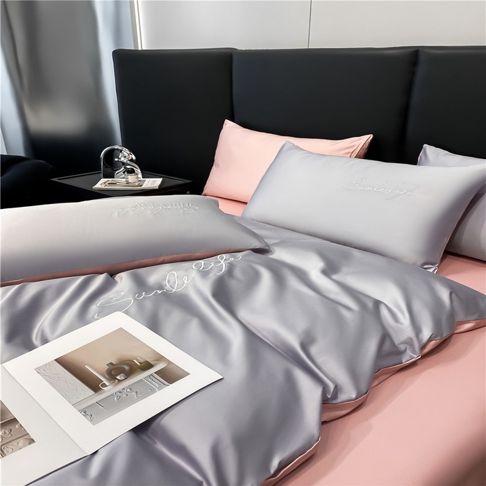 91家纺网 家纺一手货源 找家纺 古吉梦 2023新款S洛卡棉双拼四件套 S标-紫语+藕粉