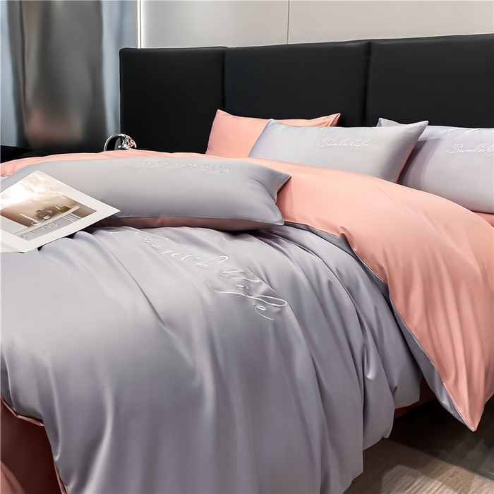 91家纺网 家纺一手货源 找家纺 古吉梦 2023新款S洛卡棉双拼四件套 S标-紫语+藕粉