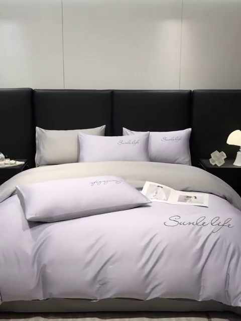 91家纺网 家纺一手货源 找家纺 古吉梦 2023新款S洛卡棉双拼四件套 S标-紫语+浅灰