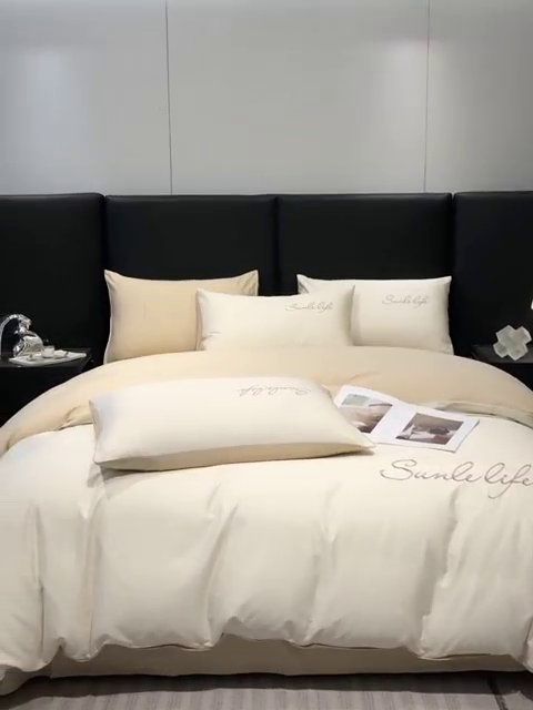 91家纺网 家纺一手货源 找家纺 古吉梦 2023新款S洛卡棉双拼四件套 S标-奶白+浅香槟