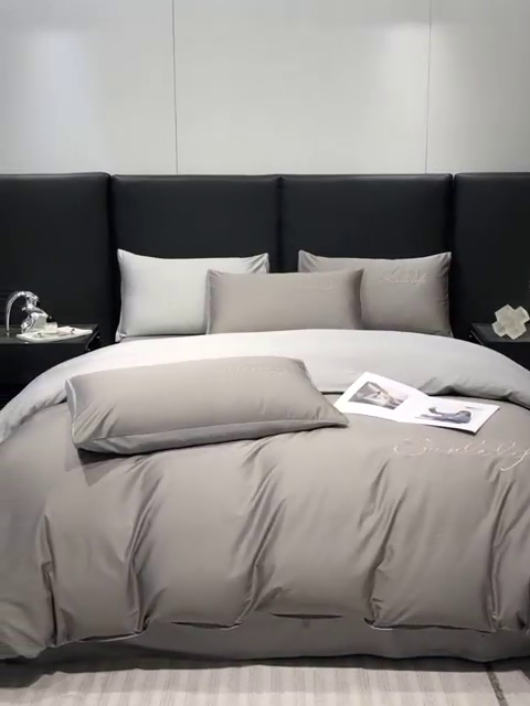 91家纺网 家纺一手货源 找家纺 古吉梦 2023新款S洛卡棉双拼四件套 S标-流光灰+浅灰-