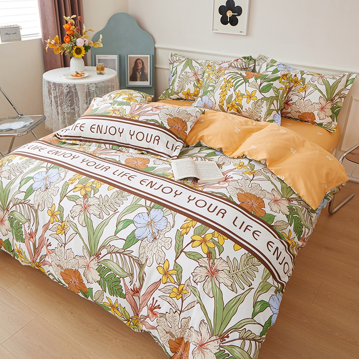 91家纺网 家纺一手货源 找家纺 钰伶 2025新款全棉13372印花纯棉床单床笠款四件套 热带雨林