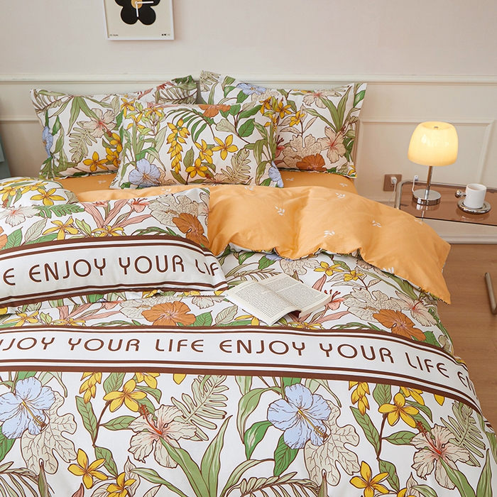 91家纺网 家纺一手货源 找家纺 钰伶 2025新款全棉13372印花纯棉床单床笠款四件套 热带雨林