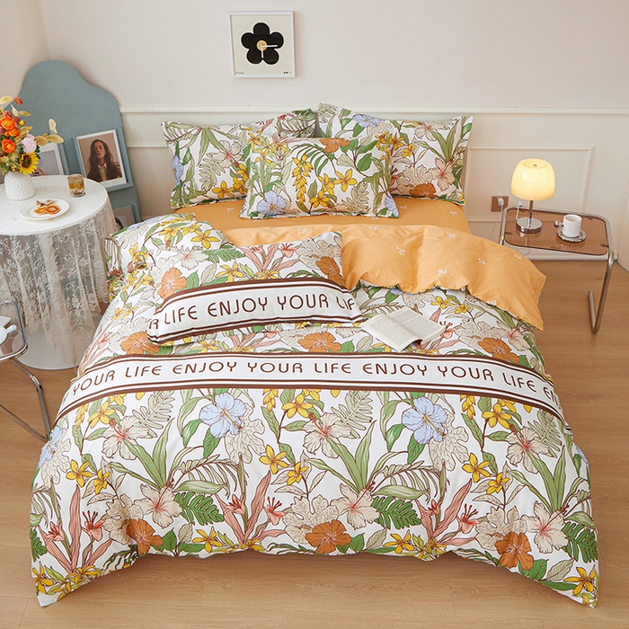 91家纺网 家纺一手货源 找家纺 钰伶 2025新款全棉13372印花纯棉床单床笠款四件套 热带雨林