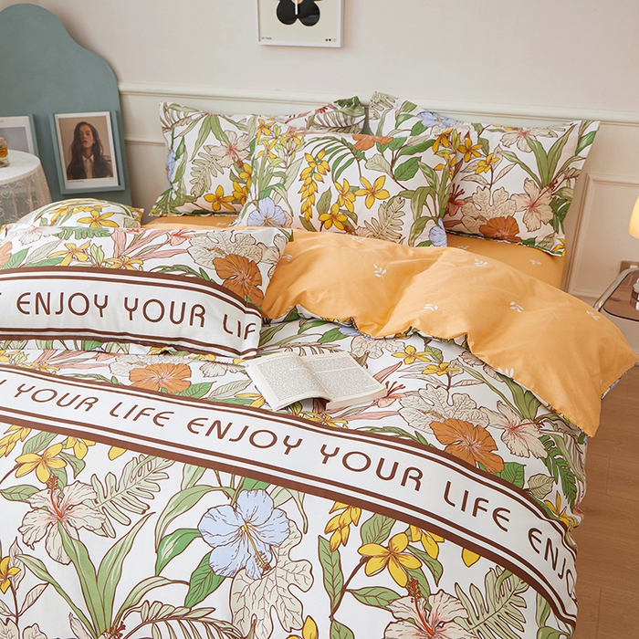 91家纺网 家纺一手货源 找家纺 钰伶 2025新款全棉13372印花纯棉床单床笠款四件套 热带雨林