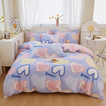 钰伶 2025新款全棉13372印花纯棉床单床笠款四件套 恋心-紫