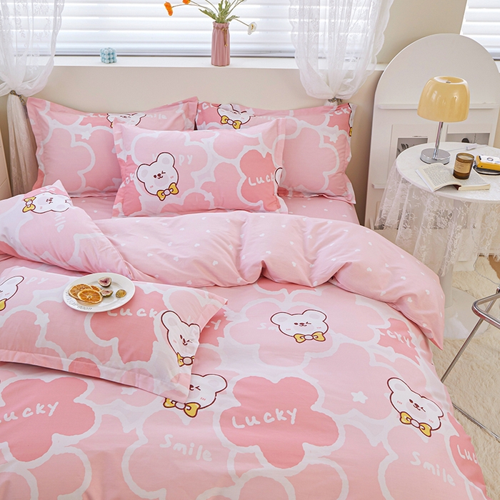 91家纺网 家纺一手货源 找家纺 钰伶 2025新款全棉13372印花纯棉床单床笠款四件套 萌小熊