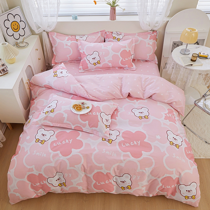 91家纺网 家纺一手货源 找家纺 钰伶 2025新款全棉13372印花纯棉床单床笠款四件套 萌小熊