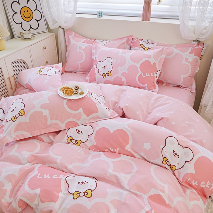91家纺网 家纺一手货源 找家纺 钰伶 2025新款全棉13372印花纯棉床单床笠款四件套 萌小熊