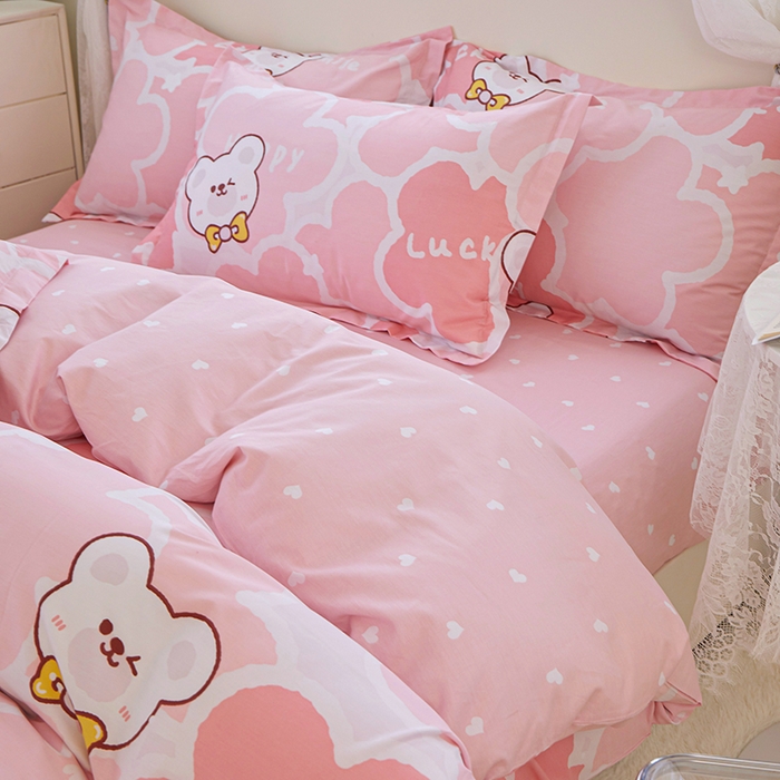 91家纺网 家纺一手货源 找家纺 钰伶 2025新款全棉13372印花纯棉床单床笠款四件套 萌小熊