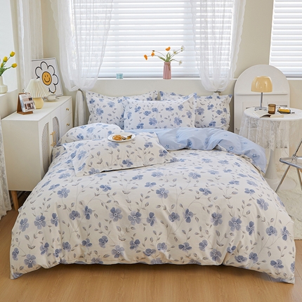 钰伶 2025新款全棉13372印花纯棉床单床笠款四件套 罗兰花韵