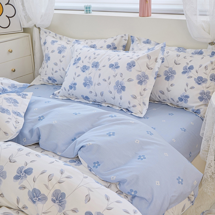 91家纺网 家纺一手货源 找家纺 钰伶 2025新款全棉13372印花纯棉床单床笠款四件套 罗兰花韵