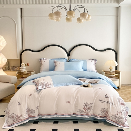 91家纺网 家纺一手货源 找家纺 （总）苹果星家纺 2023双面100纯棉刺绣天丝棉四件套全棉礼盒包装