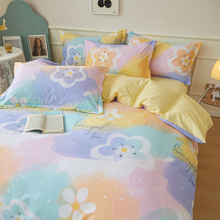 91家纺网 家纺一手货源 找家纺 钰伶 2025新款全棉13372印花纯棉床单床笠款四件套 美好时光