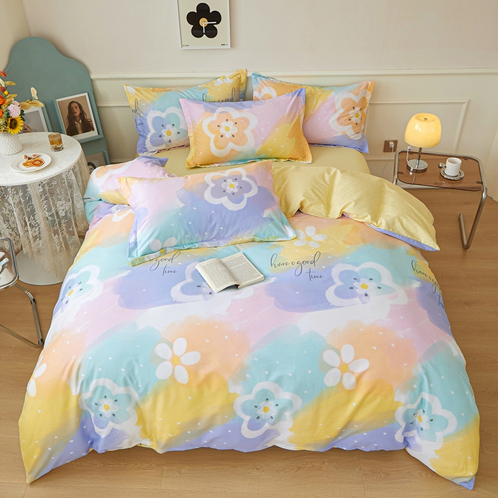 91家纺网 家纺一手货源 找家纺 钰伶 2025新款全棉13372印花纯棉床单床笠款四件套 美好时光