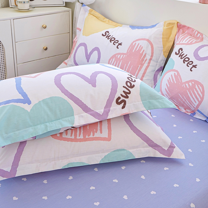 91家纺网 家纺一手货源 找家纺 钰伶 2025新款全棉13372印花纯棉床单床笠款四件套 恋心-白