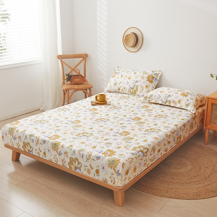 91家纺网 家纺一手货源 找家纺 梦舒羽 2025新款水洗棉麻防尘抗菌床笠全包床罩 太阳花