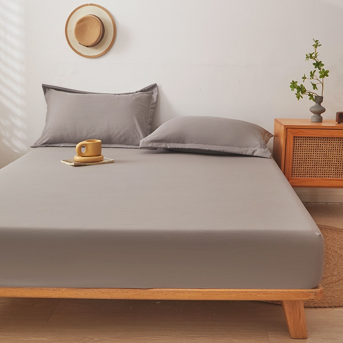 91家纺网 家纺一手货源 找家纺 梦舒羽 2025新款水洗棉麻防尘抗菌床笠全包床罩 月灰